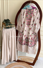 Multi Color Floral Embroidered Three Piece Set-LRC372