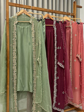 Premium Chiffon handworked jacket with scalloped organza dupatta-002