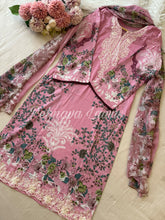 Cotton Suit Featuring Embroidery patches-1118 pink