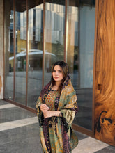 Embroidered casual suit with embroidered dupatta-black-green 1157