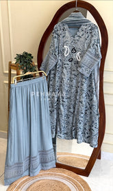 Floral Print Suit with Lace-Olive 2/3