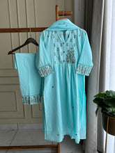 Pure Cotton Self-Embroidered pleated suit