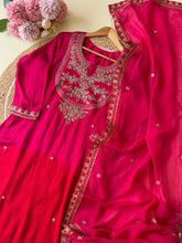 Premium ombre shaded silk handworked suit with organza dupatta-4564