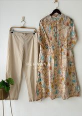 Pleated Yoke Floral Printed Two Piece Set 2759