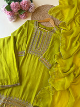 Handworked silk Suit with organza scalloped dupatta