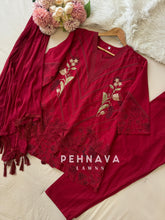 Glamorous red ensemble with cutwork embroidery - Pehnava Lawns