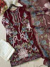 Maroon casual suit with pure chiffon/cotton dupatta-1351