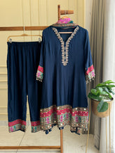 Premium Navy Blue Kurti Set with Embroidery