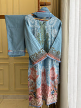 Sky Blue Embellished Floral Suit