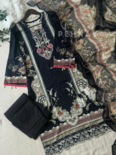 Black Lawn Suit with Printed Dupatta-Chiffon/Cotton 1346 A - Pehnava Lawns