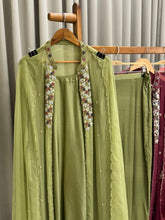 Premium Chiffon handworked jacket style with scalloped organza dupatta-3459