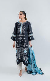 Premium Viscous Silk Denim Gray Tunic Set