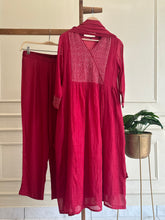 Premium mul chandheri handworked anarkali suit -cherry red 4426