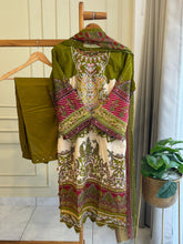 Green Cotton Embroidered Floral Suit-1