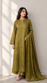 Detailed Embroidered Cotton Three Piece Suit 8116