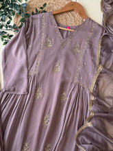 Pure chinnon aline suit with pleats-lavender