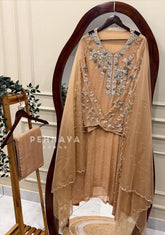 Premium Chiffon Handwork Suit With Bottom and Organza Hand Worked Dupatta 1180