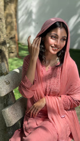 Authentic chikankaari embroidered suit- Misty Pink