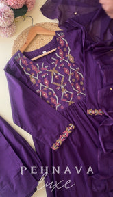 Cotton pleated Anarkali suit with Embroidery detailings