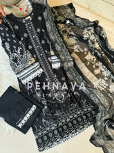 Cotton embroidered with chiffon Dupatta -3432 Black