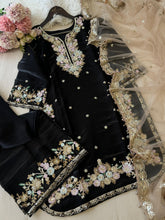 Black Party wear with Organza Dupatta - Pehnava Lawns