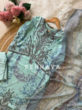 Pakistani printed cotton suit with embroidered patches -9084