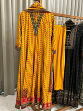 Yellow Flared Pure Crepe Panelled Anarkali