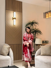 Red Neckline Embroidered Paksuit-1356A