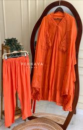 Embroidered V-Neck A-Line Suit Set-473