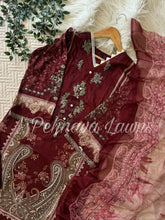 Embroidered casual suit with Chiffon Dupatta-Red 1128B