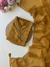 Premium russian silk handworked suit-mustard yellow