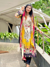 Printed yellow casual suit with chiffon dupatta - ayzel 112