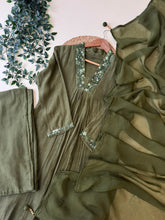 Premium Mul Chandheri Pleated A-line suit with embroidery