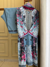 Blue Embellished Floral Suit