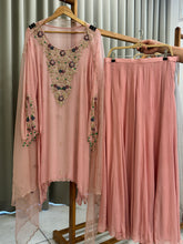 Premium Chiffon handwork suit withpalazzo bottom and organza hand worked dupatta