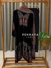 Velvet Ajrak Printed Three Piece Ensemble-1314