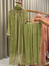 Premium Chiffon handworked jacket style with scalloped organza dupatta