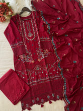 Premium Embroidered Pak-Suit Ft. Cotton Dupatta-Red 3985
