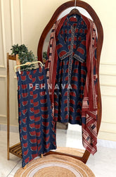 Front Pleated Printed Suit