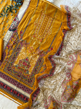 Printed Casual Suit with organza patches -yellow 1074