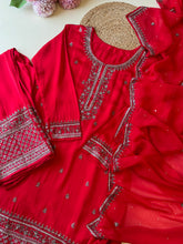 Handworked satin silk Suit with organza heavy dupatta-10160