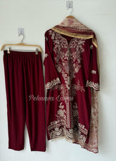 Rayon Embroidered Suit-Maroon 3639A