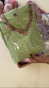 Premium Mul Chandheri A-line suit with hand embroidery