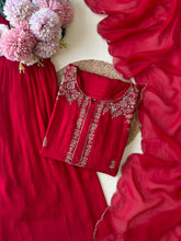 Red Handworked suit with Neckline Detailings-0484