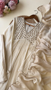 Premium Mul Chandheri A-line suit with neck detailings