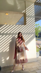 Embroiza Pakistani Modern Two Piece Suit-Beige