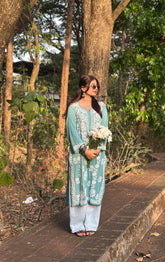 Authentic Chikankaari Embroidered Kurtha-Pastel Green