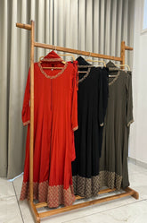 Premium Chinnon Handworked Front-slitted Anarkali suit-34681