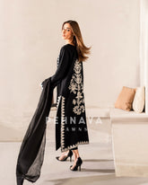 Elegant Black Embroidered Suit- J7110 - Pehnava Lawns