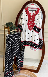 Polka Dot Neck Embellished Farshi Shalwar Set LRC 385